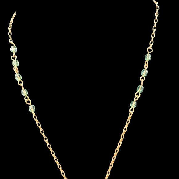 Gold Tone Necklace Rhodochrosite Colored Teardrop Pendant Mid-Century Modern - Picture 2 of 14